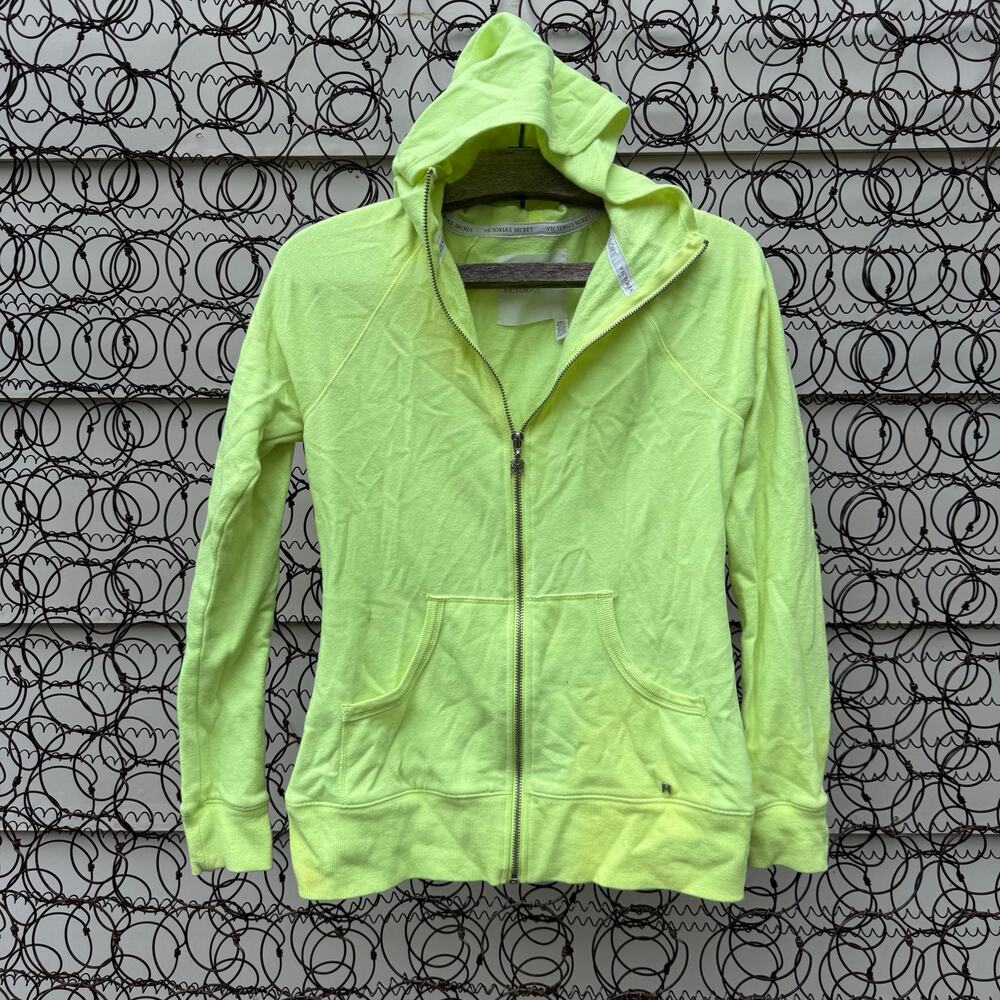 Victoria's Secret Supermodel Angel Wing Zip Up Hoodie Neon Yellow Gold Sequin XS